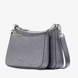 Kate Spade Duet Glittery Silver Crossbody Bag set in Candied Flower LIKE NEW